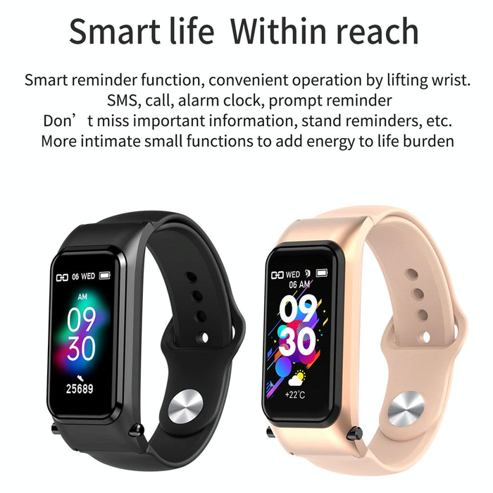 Hd Screen Bluetooth Earphone Smart Bracelet Rose Gold