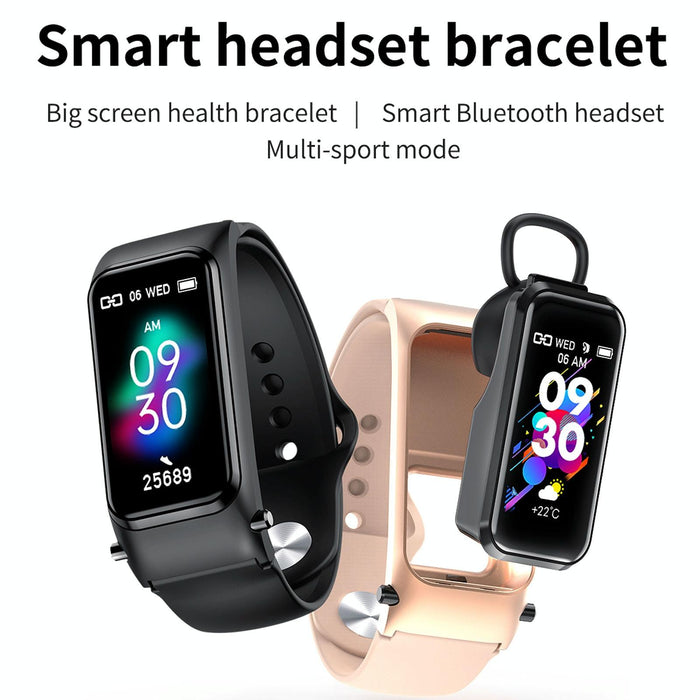 Hd Screen Bluetooth Earphone Smart Bracelet Rose Gold