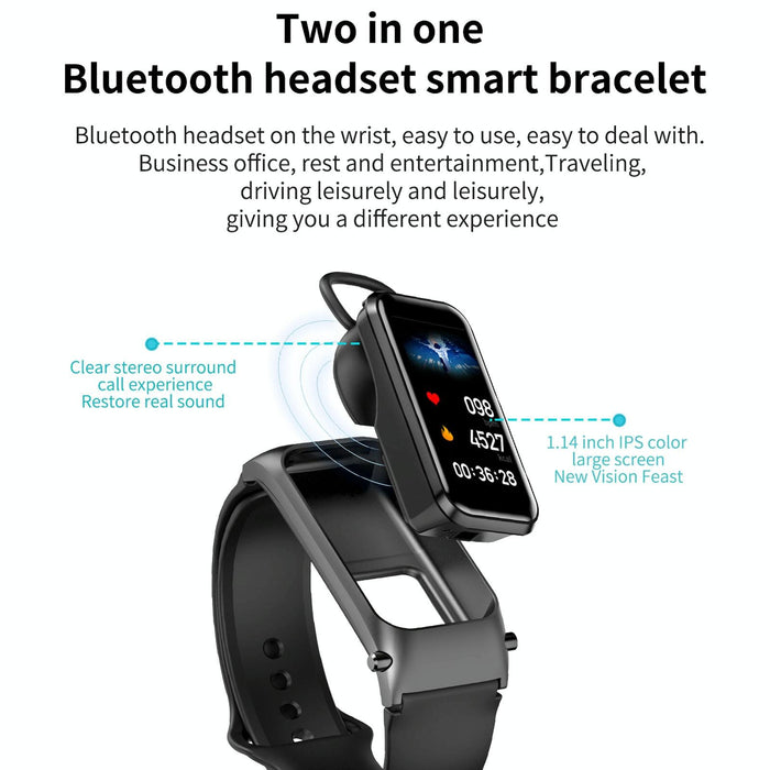 Hd Screen Bluetooth Earphone Smart Bracelet Rose Gold