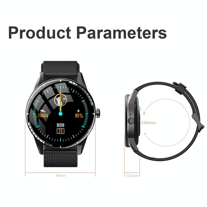 1.28 Inch Touch Screen Ip67 Waterproof Smart Watch Support Bluetooth Call / Sleep Monitoring / Heart Rate Monitoring Black