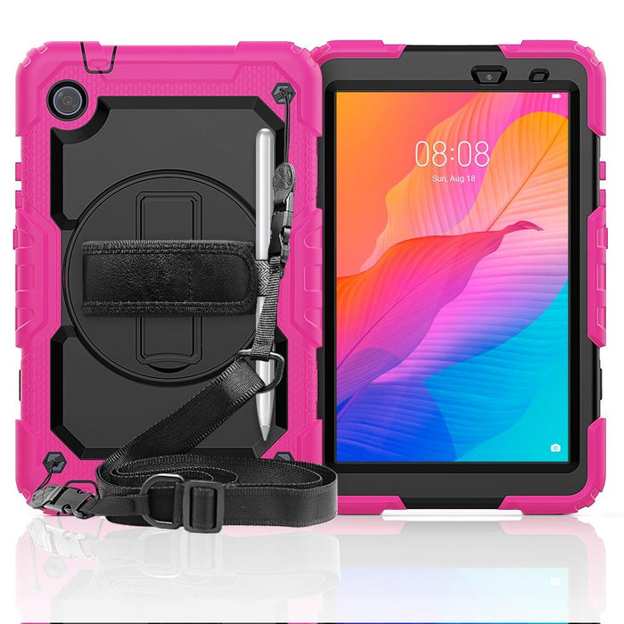 Shockproof Silicone + Pc Case With Holder & Straps Rose Red