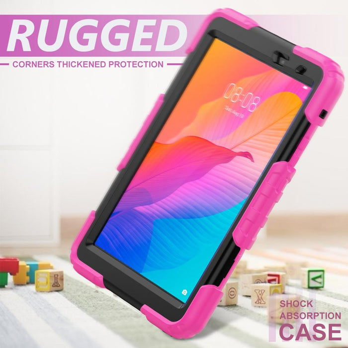 Shockproof Silicone + Pc Case With Holder & Straps Rose Red