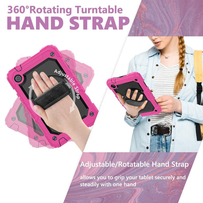 Shockproof Silicone + Pc Case With Holder & Straps Rose Red