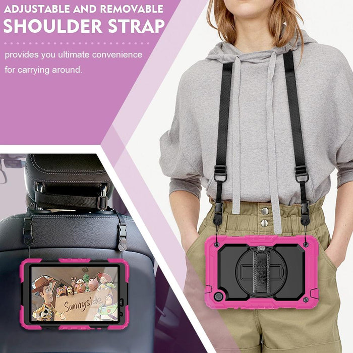 Shockproof Silicone + Pc Case With Holder & Straps Rose Red