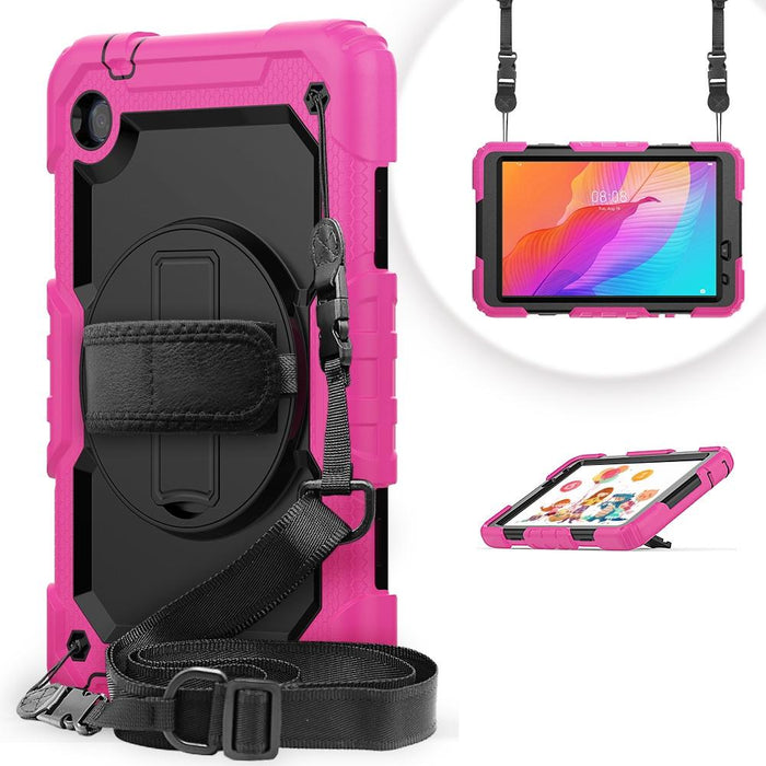 Shockproof Silicone + Pc Case With Holder & Straps Rose Red