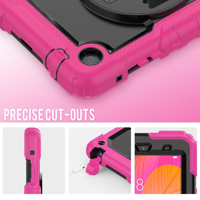 Shockproof Silicone + Pc Case With Holder & Straps Rose Red