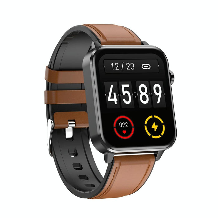 1.7 Inch Tft Colour Screen Ip68 Waterproof Smart Watch Support Blood Oxygen Monitoring / Body Temperature Monitoring / Ai Medical Diagnosis - Leather Strap