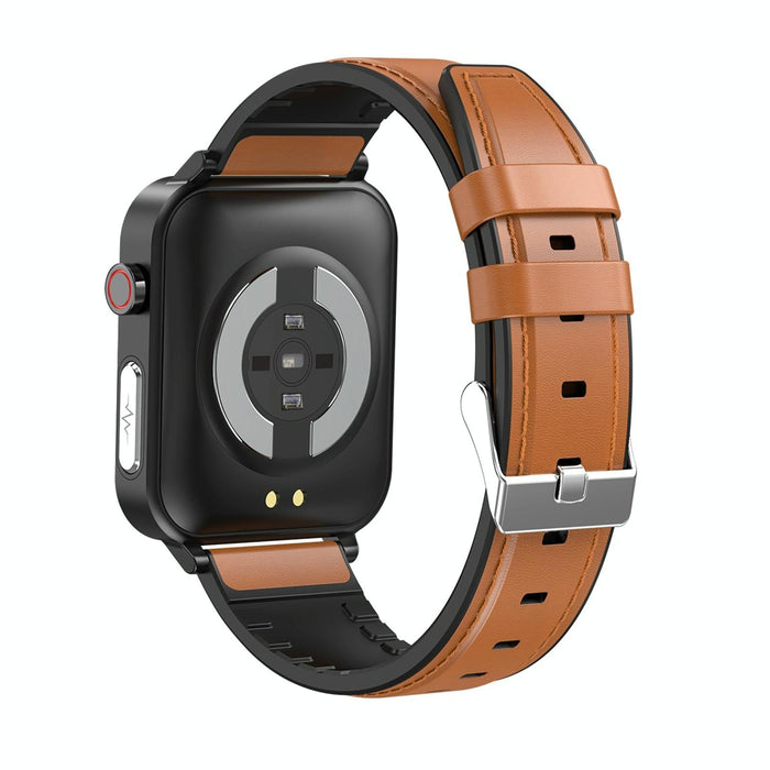 1.7 Inch Tft Colour Screen Ip68 Waterproof Smart Watch Support Blood Oxygen Monitoring / Body Temperature Monitoring / Ai Medical Diagnosis - Leather Strap