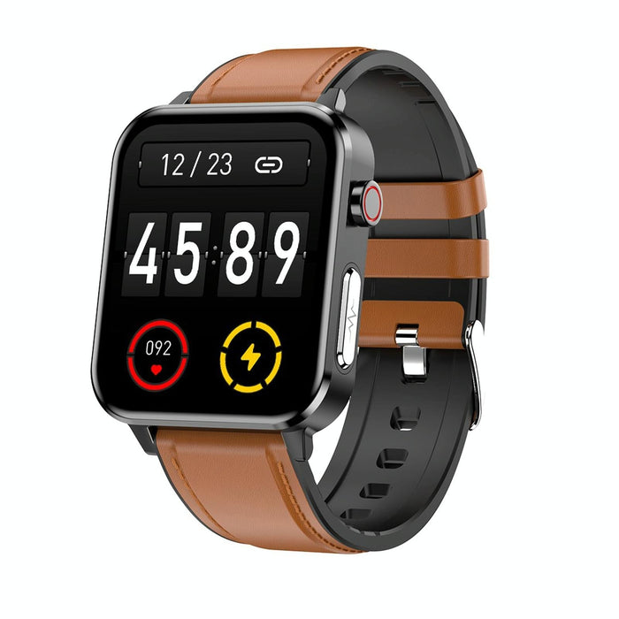 1.7 Inch Tft Colour Screen Ip68 Waterproof Smart Watch Support Blood Oxygen Monitoring / Body Temperature Monitoring / Ai Medical Diagnosis - Leather Strap