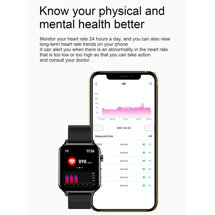 1.7 Inch Tft Colour Screen Ip68 Waterproof Smart Watch Support Blood Oxygen Monitoring / Body Temperature Monitoring / Ai Medical Diagnosis - Leather Strap