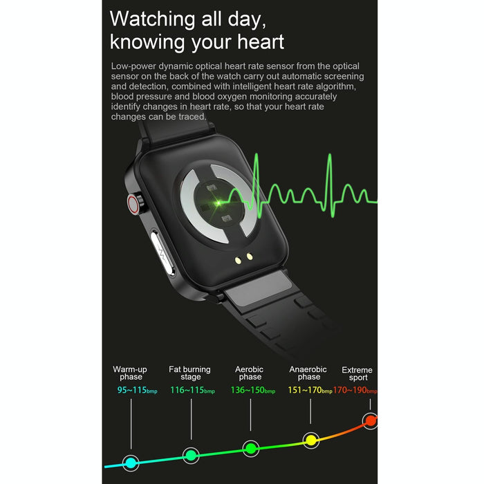 1.7 Inch Tft Colour Screen Ip68 Waterproof Smart Watch Support Blood Oxygen Monitoring / Body Temperature Monitoring / Ai Medical Diagnosis - Leather Strap