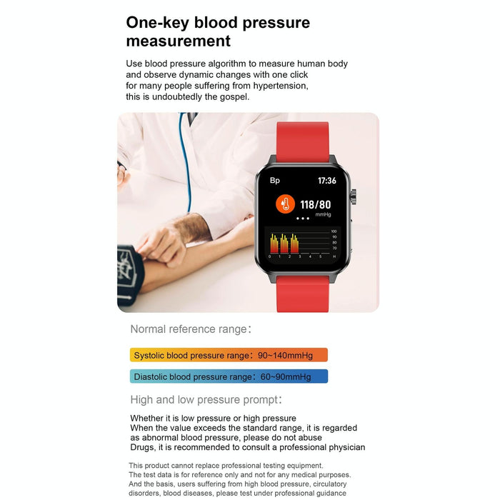 1.7 Inch Tft Colour Screen Ip68 Waterproof Smart Watch Support Blood Oxygen Monitoring / Body Temperature Monitoring / Ai Medical Diagnosis - Leather Strap