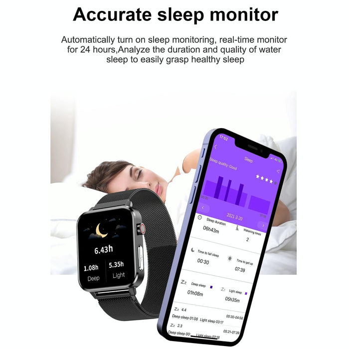 1.7 Inch Tft Colour Screen Ip68 Waterproof Smart Watch Support Blood Oxygen Monitoring / Body Temperature Monitoring / Ai Medical Diagnosis - Leather Strap