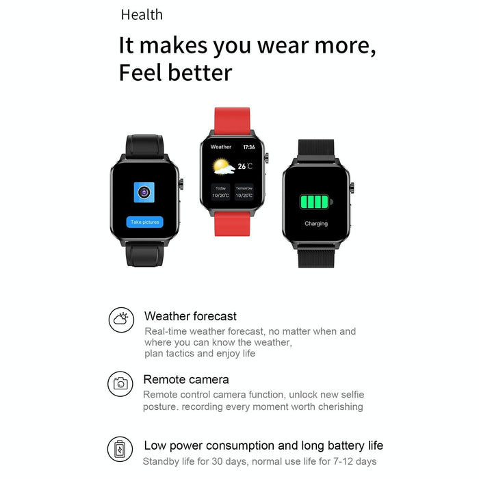 1.7 Inch Tft Colour Screen Ip68 Waterproof Smart Watch Support Blood Oxygen Monitoring / Body Temperature Monitoring / Ai Medical Diagnosis - Leather Strap