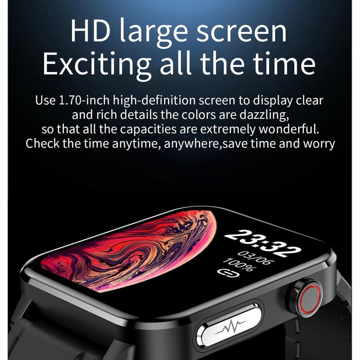 1.7 Inch Tft Colour Screen Ip68 Waterproof Smart Watch Support Blood Oxygen Monitoring / Body Temperature Monitoring / Ai Medical Diagnosis - Leather Strap