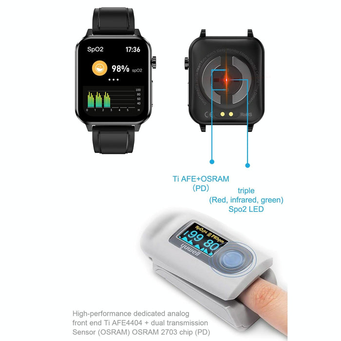 1.7 Inch Tft Colour Screen Ip68 Waterproof Smart Watch Support Blood Oxygen Monitoring / Body Temperature Monitoring / Ai Medical Diagnosis - Leather Strap