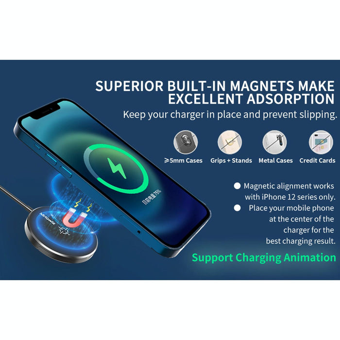 15W Desktop Magsafe Magnetic Wireless Charger With Usb C Cable