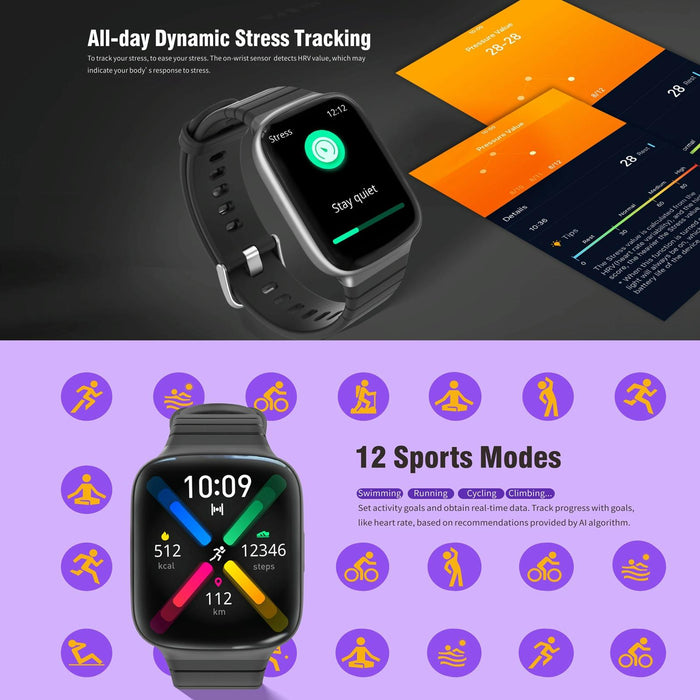 1.69 Inch Ips Screen 5Atm Waterproof Sport Smart Watch Sleep & Heart Rate Monitoring Call & Info Reminder