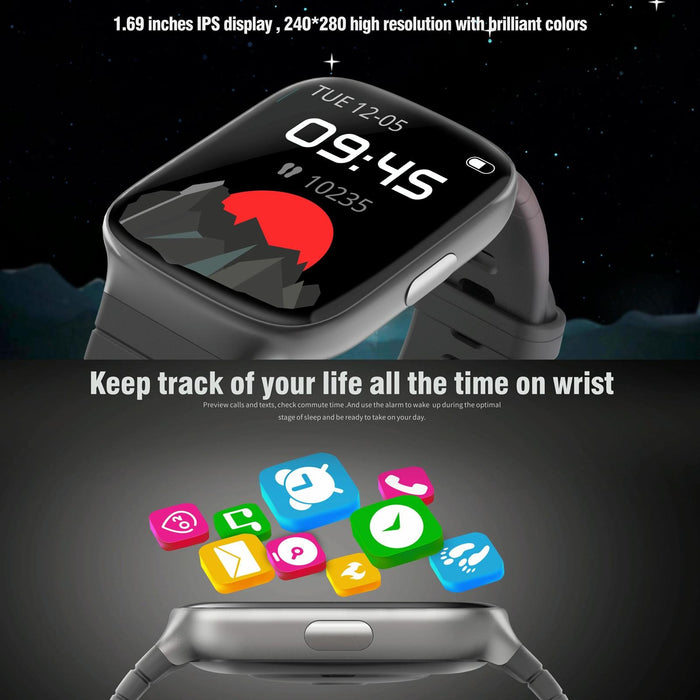 1.69 Inch Ips Screen 5Atm Waterproof Sport Smart Watch Sleep & Heart Rate Monitoring Call & Info Reminder