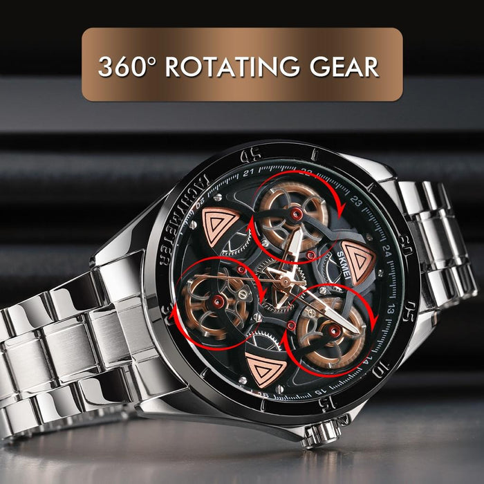 1678 Men Waterproof Quartz Watch With Rotatable Gear Dial