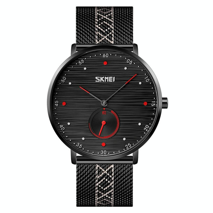 9218 Men Horizontal Striped Arabic Numeral Dial Mesh Belt Quartz Watch