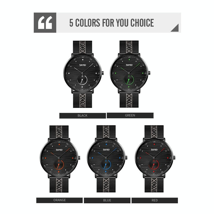 9218 Men Horizontal Striped Arabic Numeral Dial Mesh Belt Quartz Watch