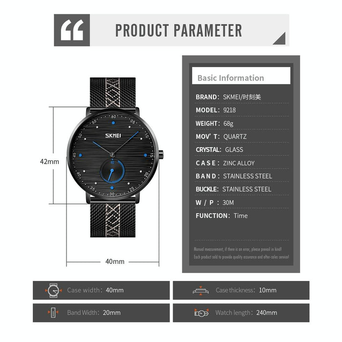 9218 Men Horizontal Striped Arabic Numeral Dial Mesh Belt Quartz Watch