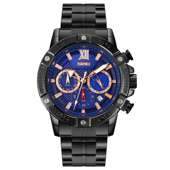 9235 Men Moonphase Stainless Steel Strap Quartz Watch