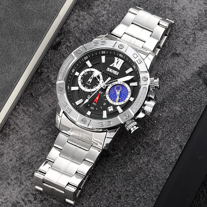 9235 Men Moonphase Stainless Steel Strap Quartz Watch
