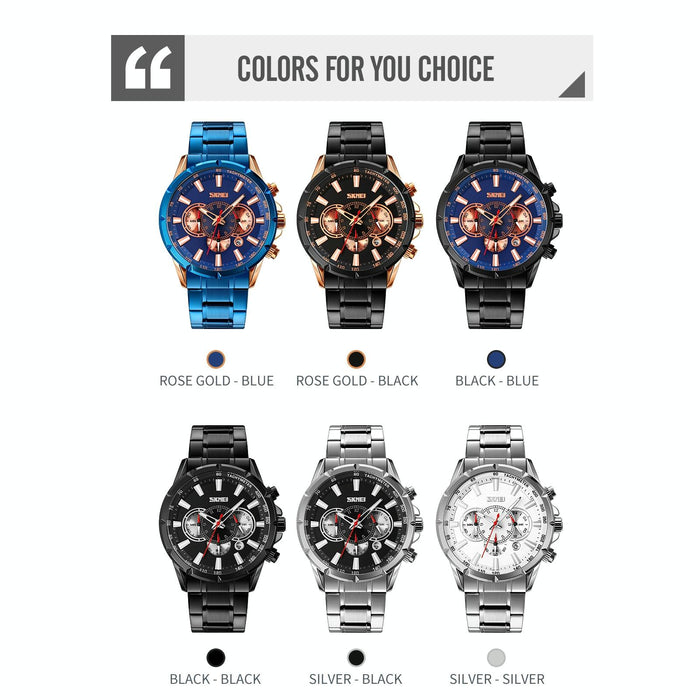 9241 Men Calendar Stainless Steel Strap Quartz Watch