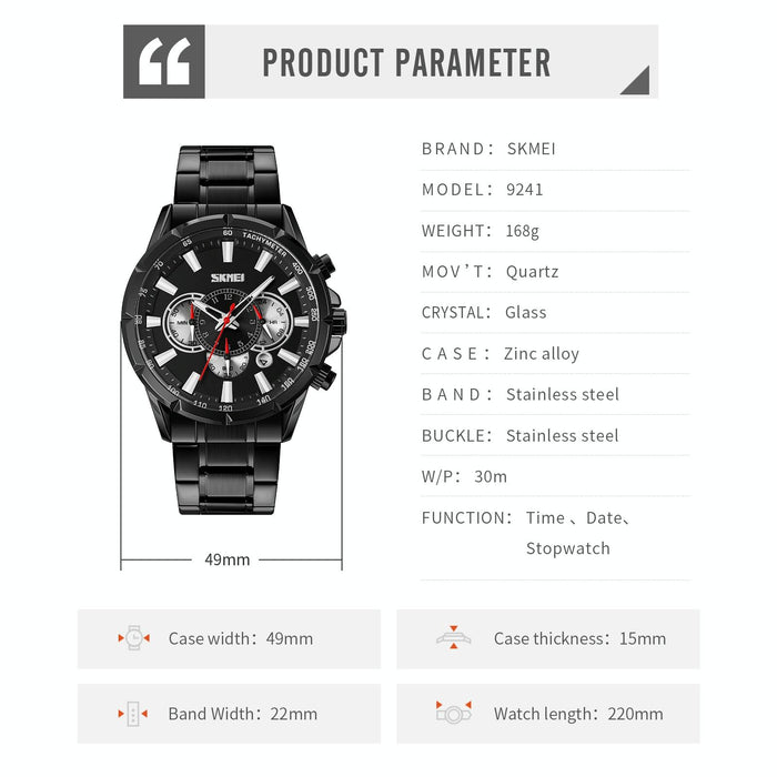 9241 Men Calendar Stainless Steel Strap Quartz Watch