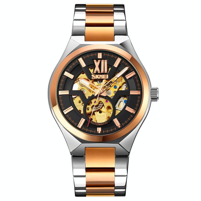 9258 Men Two-Colour Stainless Steel Strap Automatic Mechanical Watch