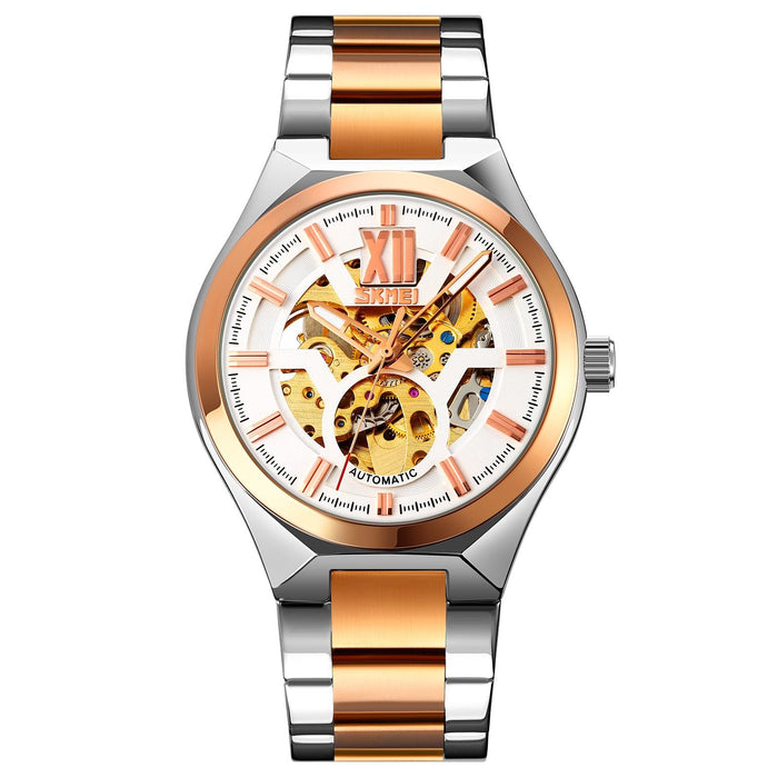9258 Men Two-Colour Stainless Steel Strap Automatic Mechanical Watch