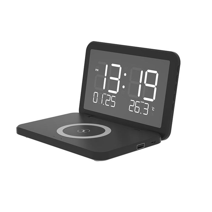 Foldable Desk Calendar Clock With Wireless Charger & Alarm