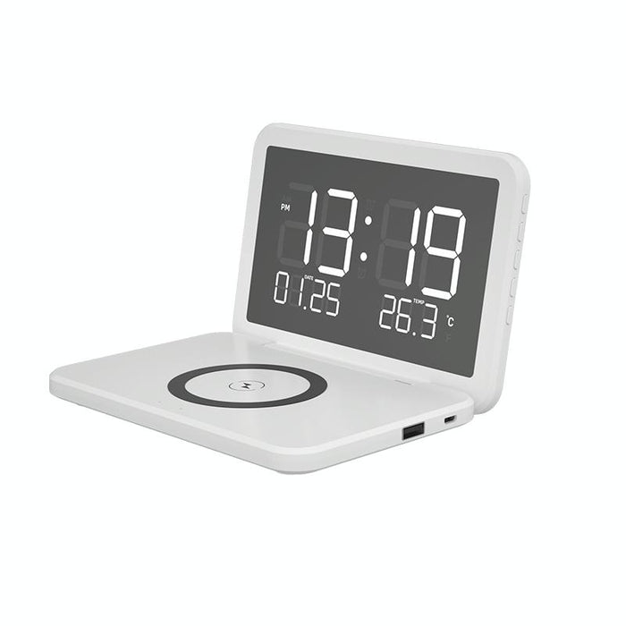 Foldable Desk Calendar Clock With Wireless Charger & Alarm