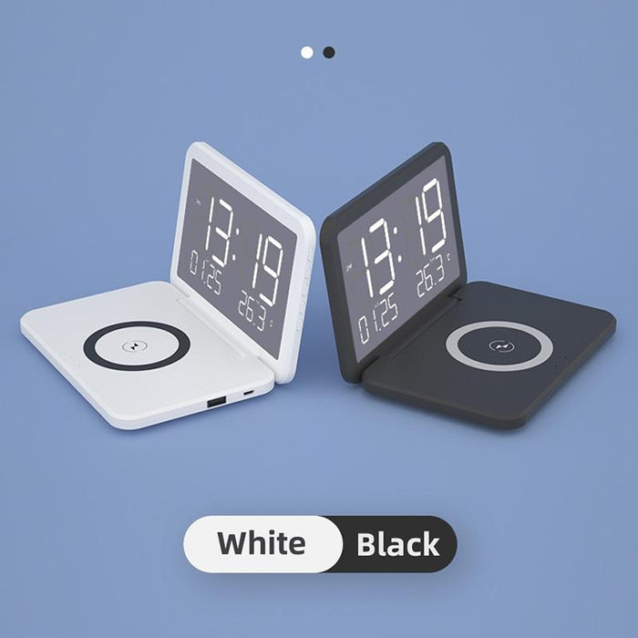 Foldable Desk Calendar Clock With Wireless Charger & Alarm