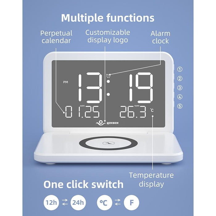 Foldable Desk Calendar Clock With Wireless Charger & Alarm
