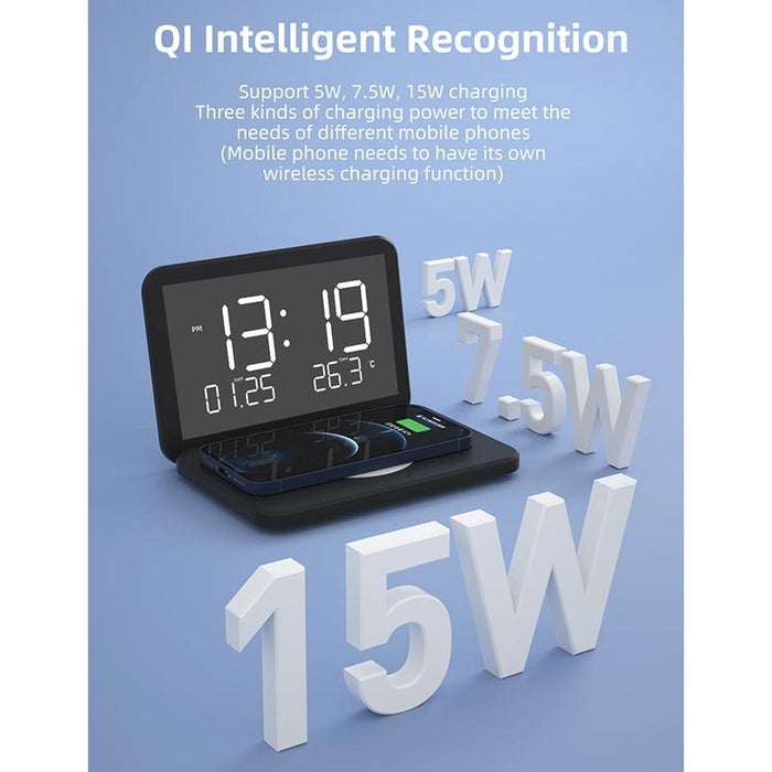 Foldable Desk Calendar Clock With Wireless Charger & Alarm