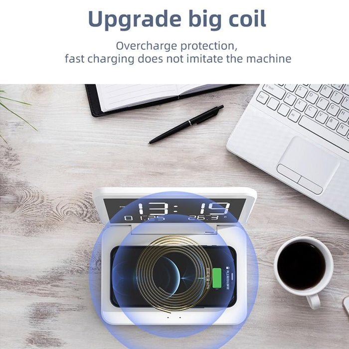 Foldable Desk Calendar Clock With Wireless Charger & Alarm