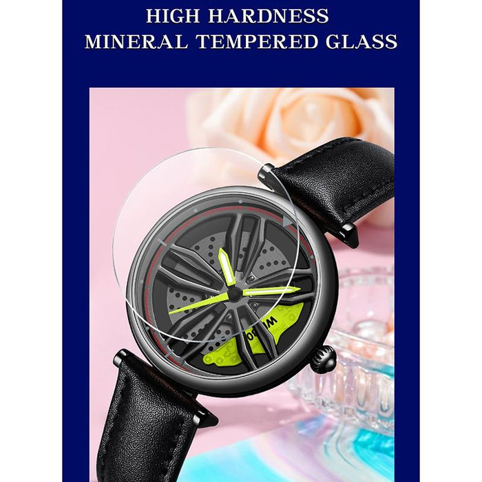 1074 3D Hollow Out Wheel Non-Rotatable Dial Quartz Watch For Women Mesh Belt