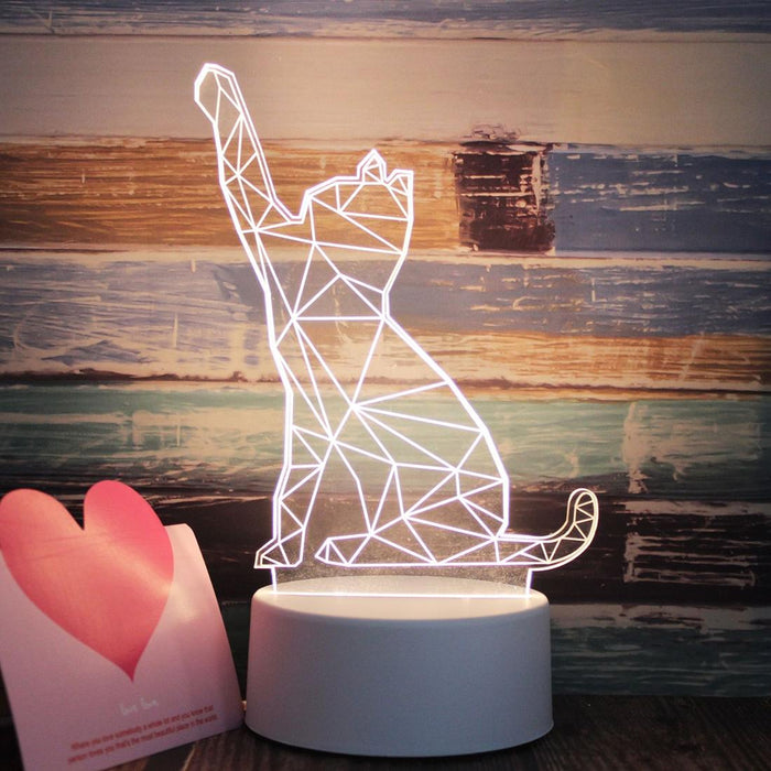 3D Tricolour Led Cat Night Light White Base Plug Version