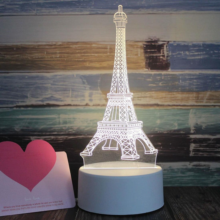 3D Tricolour Led Night Light White Iron Tower Plug Version