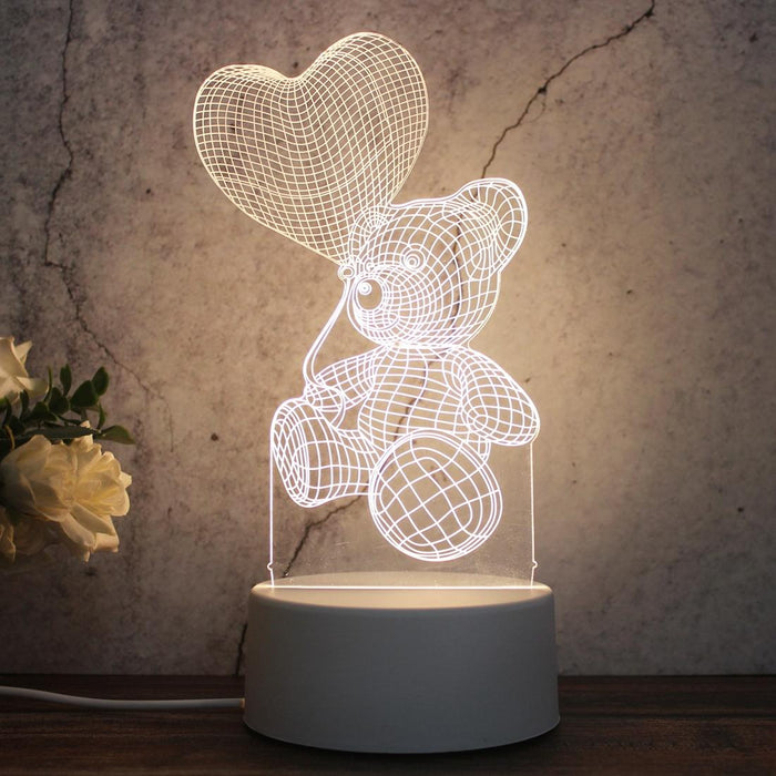 3D Tricolour Led Night Light Love Balloon Bear Shape White-Warm-Warm White