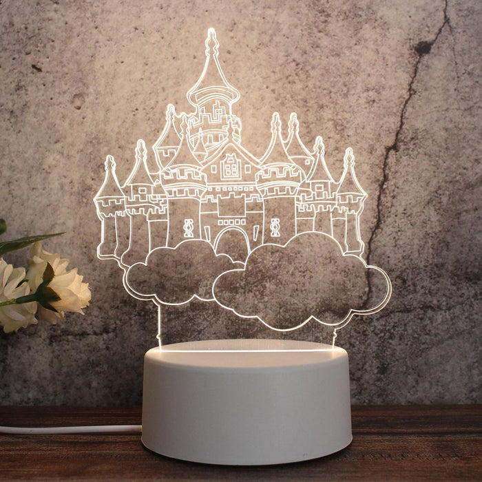 3D Tricolour Led Castle Night Light White Base Plug Version