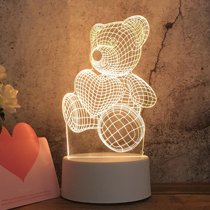 3D Tricolour Led Night Light Love Bear Shape White-Warm-Warm White