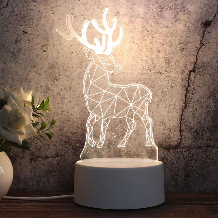 White 3D Tricolour Led Night Light Deer Shape Plug Version