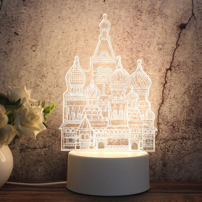 3D Tricolour Led Castle Night Light White Plug Version