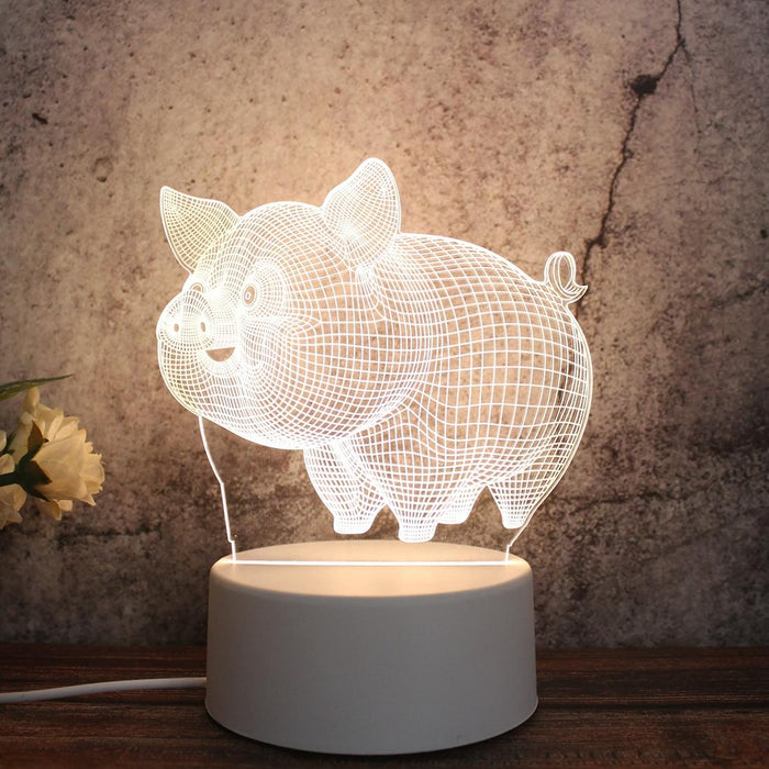 White 3D Tricolour Led Pig Night Light Plug Version