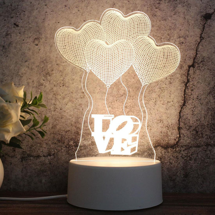 3D Tricolour Led Love Balloon Night Light White Plug Version