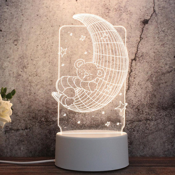 3D Tricolour Led Night Light Moon Bear Shape White-Warm-Warm White